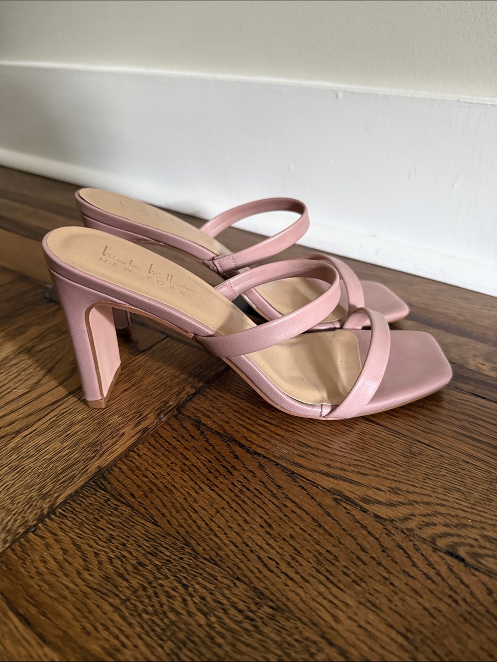 NEW Nicole Miller Blush Pink Strappy Block Heel Sandals